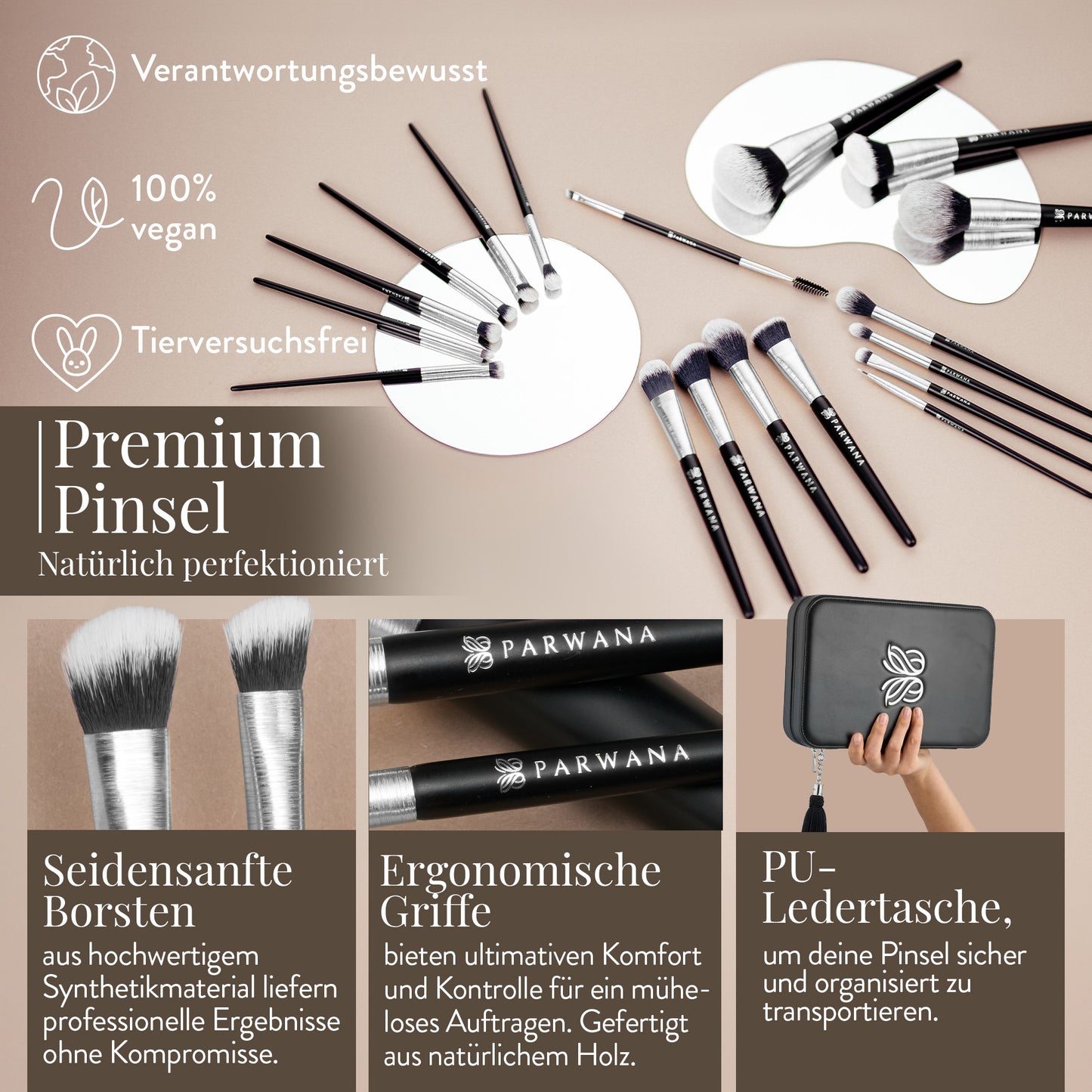 Parwana Collection Make Up Brush Set [18 Brushes] SILVER