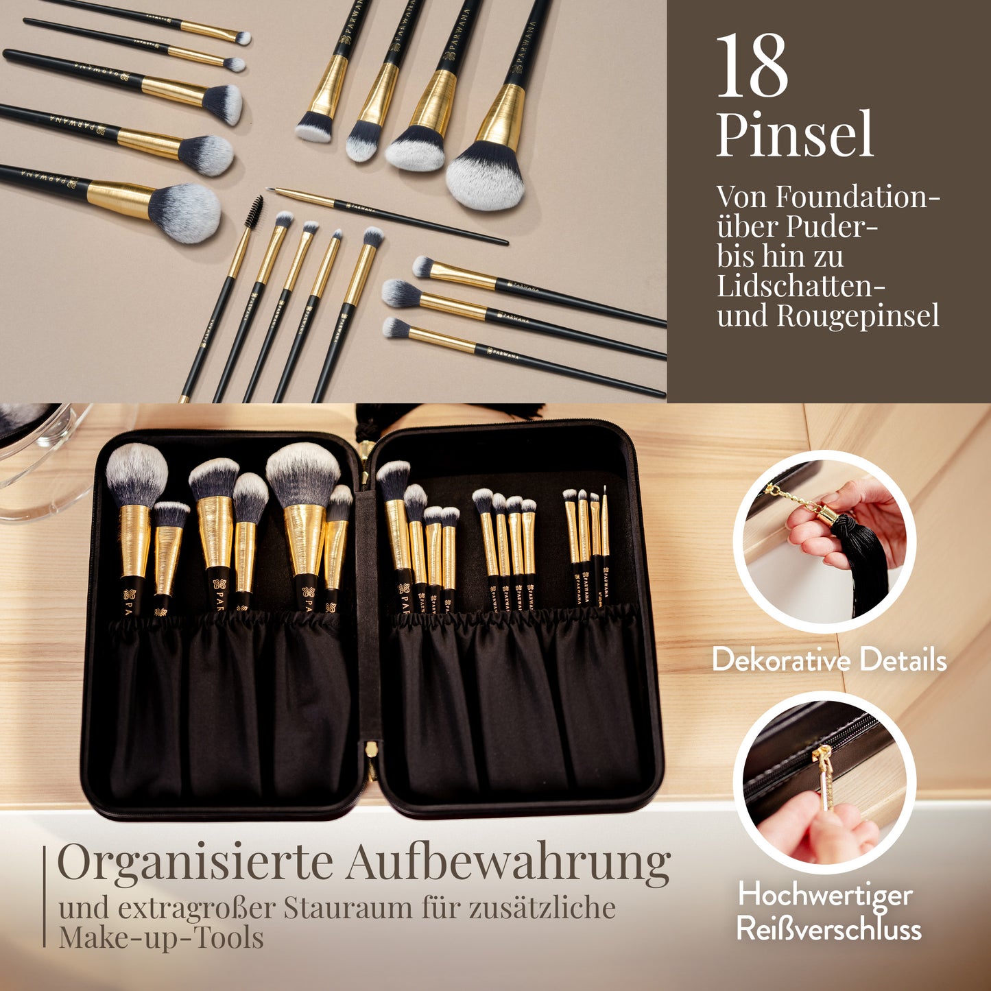 Parwana Collection Make Up Brush Set [18 Brushes] GOLD